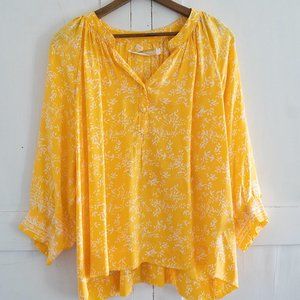 Natalie Martin Silk Shirt Medium Blouse Top Yellow Peasant